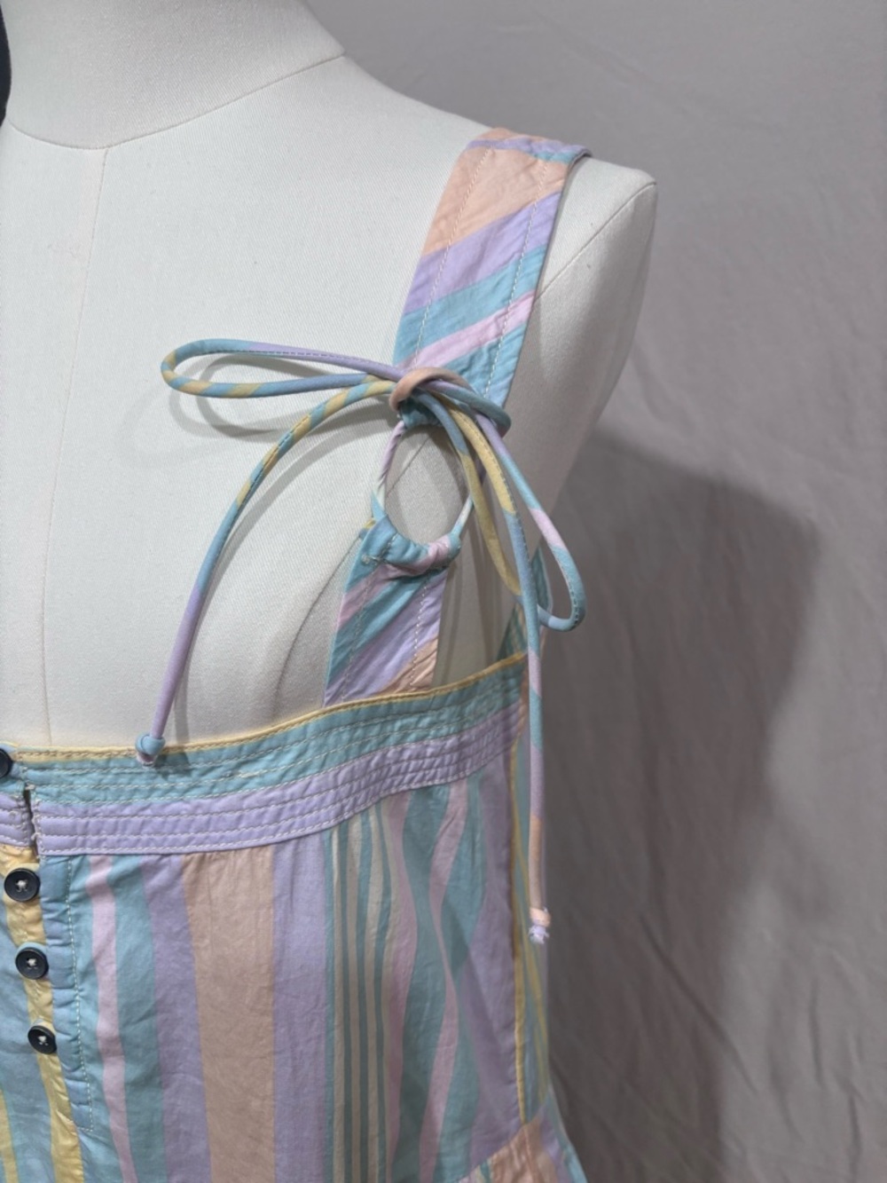 FREE PeOPLE NWT 100% Cotton, Striped Suspender Midi Dress pleats, dropped waist - Picture 11 of 11